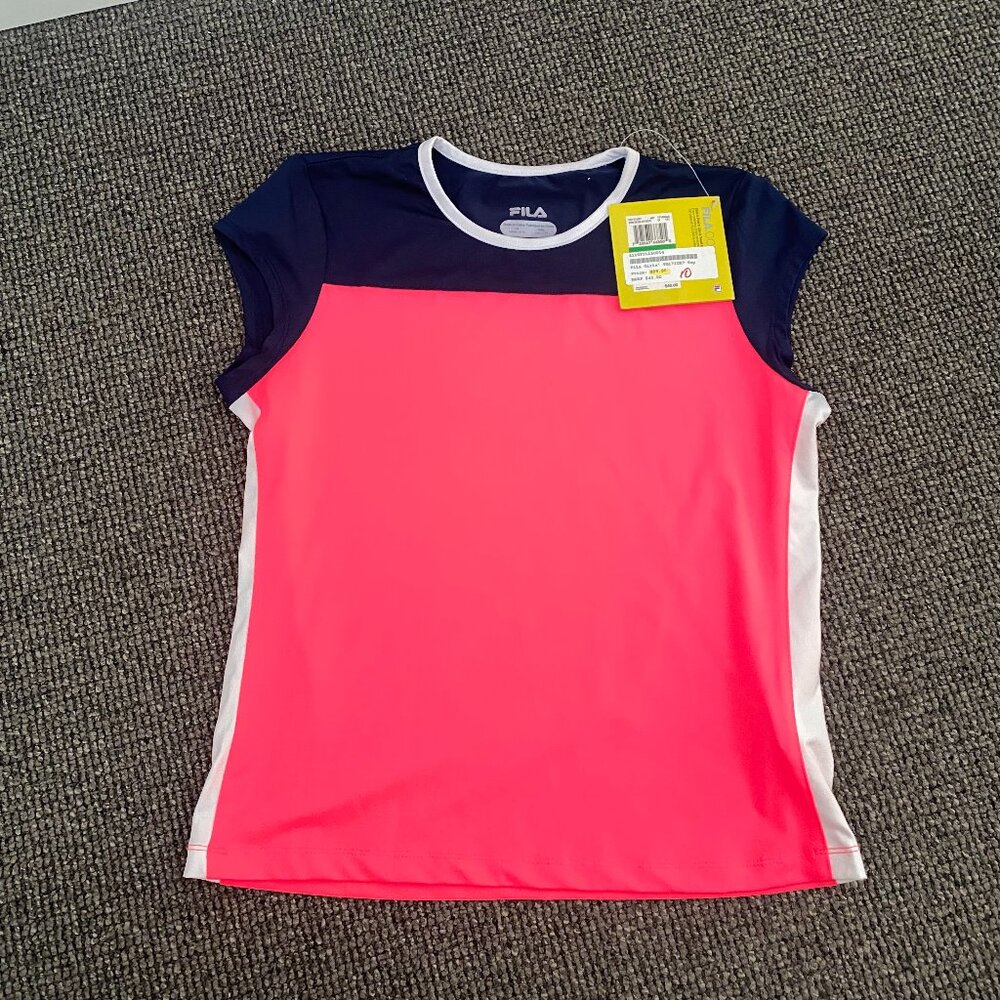 NWT! FILA Girls Activewear Exercise Top, Pink Multicolor Fitness Shirt / Girls L